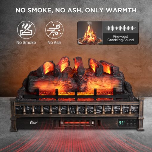 TURBRO Eternal Flame 30 in. WiFi Infrared Quartz Electric Fireplace Log Heater with Sound Crackling, Realistic Pinewood Logs, Adjustable Flame Colors, Remote Control, Thermostat, Timer, 1500W, Bronze - Image 7