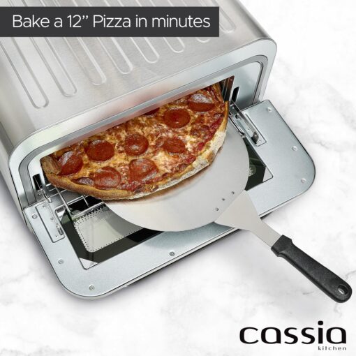 Cassia Countertop Electric Air Fryer Pizza Oven, 12" Capacity, 20L, 1800W, Heats up to 750°F, 16 Presets, Includes Pizza Stone, Peel, Fry Basket, Stainless Steel - Image 3