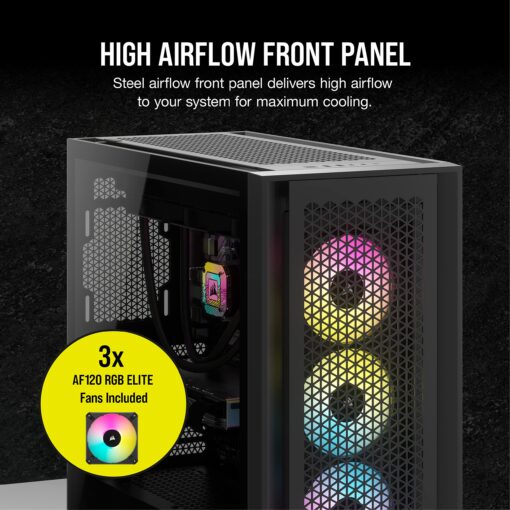 Corsair 5000D RGB Mid-Tower Case - 3X AF120 RGB Fans - Lighting Node PRO - High-Airflow Design - RapidRoute Cable Management - Black - Image 6