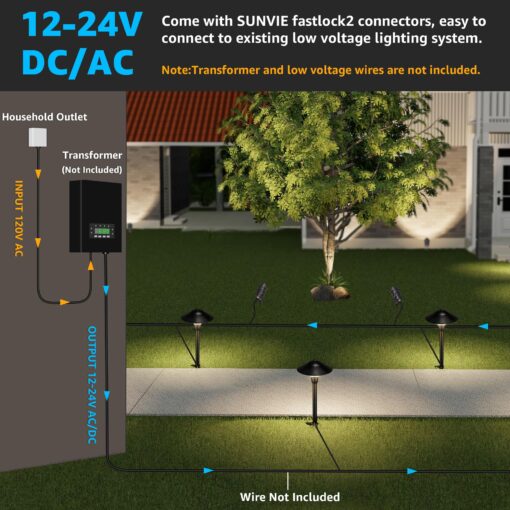 SUNVIE LED Landscape Lights Low Voltage Pathway Lights 12V Landscape Lighting Kit Aluminum Low Voltage Landscape Pathway Lights with Stake Waterproof for Walkway Yard Garden, 12 Pack with Connectors - Image 7