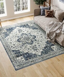Dripex 9x12 Area Rugs - Stain Resistant Washable Rug Distressed Rugs for Living Room Dining Room Bedroom Anti-Slip Low-Pile and Soft Accent Rug Farmhouse Office Home Decor, Pet & Child Friendly