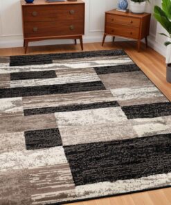 SUPERIOR Indoor Area Rug, Foam Backed, Modern Geometric Patchwork Floor Decor for Bedroom, Office, Living Room, Entryway, Hardwood Floors, Rockwood Collection, 10' x 14', Chocolate