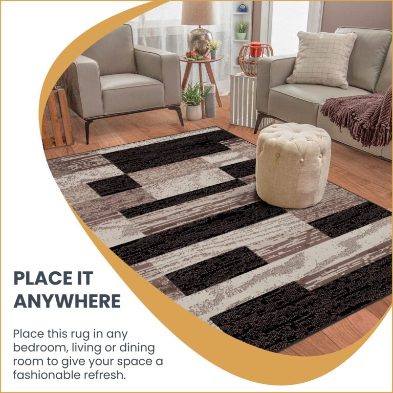 SUPERIOR Indoor Area Rug, Foam Backed, Modern Geometric Patchwork Floor Decor for Bedroom, Office, Living Room, Entryway, Hardwood Floors, Rockwood Collection, 10' x 14', Chocolate - Image 7