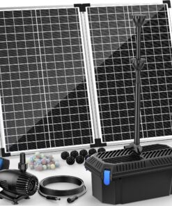Antfraer 70W Solar Water Pump with Pond Filter, Solar Pond Pump with 16.5FT+10FT Cord & 6.6FT PVC Tubing for Fish Pond Pool Garden Waterfall Hydroponics DIY Water Features