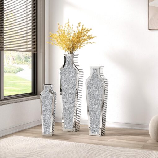 SHYFOY 43" Extra Large Floor Vase Oversized Crushed Diamond Mirrored Vase Silver Big Crystal Vases for Home Decor Living Room Floor - Image 6