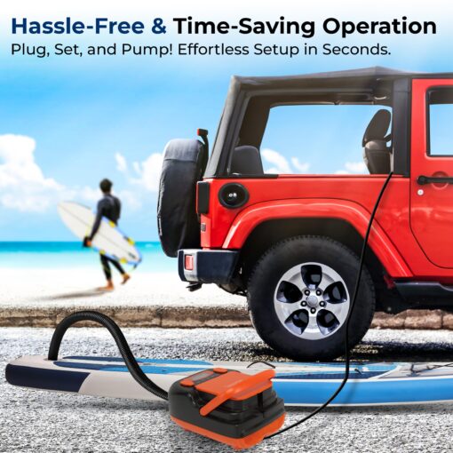 SereneLife Inflatable Paddle Board Pump Compressor - 16PSI High Pressure SUP Inflator - 12V DC Car Connector - Electric Air Pump for Paddle Boards, Boats, Rafts, Pool Toys - Deflation Function - Image 7