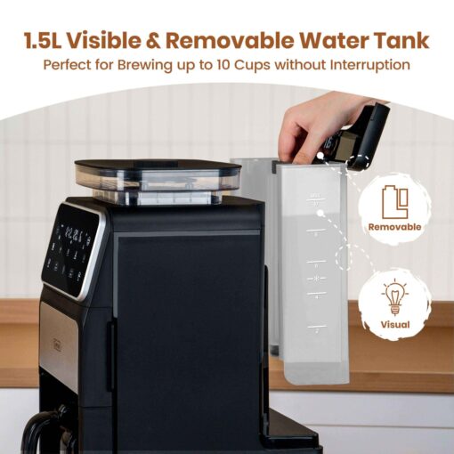 Gevi 10 Cup Drip Coffee Maker with Built-in Grinder, Grind ＆ Brew Burr Combo Coffee Machine with Touch Screen, Programmable, 4-Hour Warm Plate, Permanent Filter, Coffee Carafe - Image 3