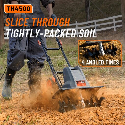 Electric Tiller for Gardening 380 RPM Rototiller 18 Inch Cultivator 13.5Amp TaskStar TH4500 Corded Tiller,9 Inch Deep Soil Tiller Heavy-Duty Blades*6,Variable Three-Position Wheels for Smooth Workflow - Image 6