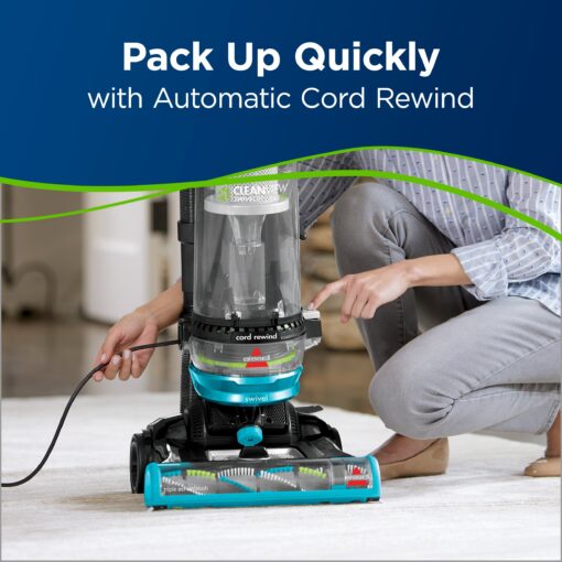 Bissell 2254 CleanView Swivel Rewind Pet Upright Bagless Vacuum, Automatic Cord Rewind, Swivel Steering, Powerful Pet Hair Pickup, Specialized Pet Tools, Large Capacity Dirt Tank, Teal - Image 3
