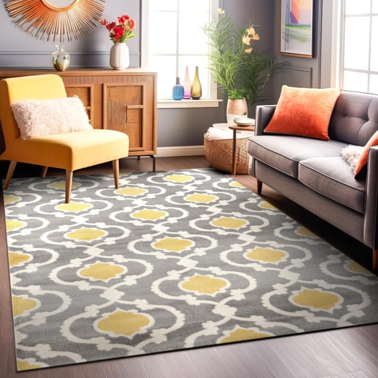 Rugshop Moroccan Trellis Contemporary Perfect for high Traffic Areas of Your Living Room,Bedroom,Home Office,Kitchen Area Rug 6'6" X 9' Gray/Yellow - Image 3