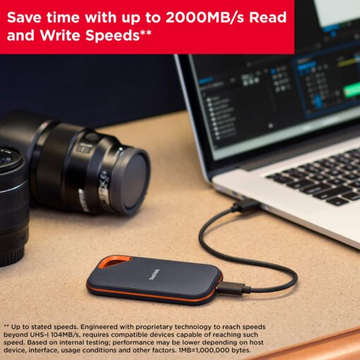 SanDisk 2TB Extreme PRO Portable SSD - Up to 2000MB/s - USB-C, USB 3.2 Gen 2x2, IP65 Water and Dust Resistance, Updated Firmware - External Solid State Drive - SDSSDE81-2T00-G25 - Image 4