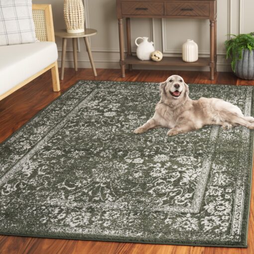 SAFAVIEH Adirondack Collection Area Rug - 9' x 12', Dark Green & Ivory, Transitional Design, Stain Resistant, Ideal for High Traffic Areas in Living Room, Bedroom & Dining Room (ADR109Y-9)