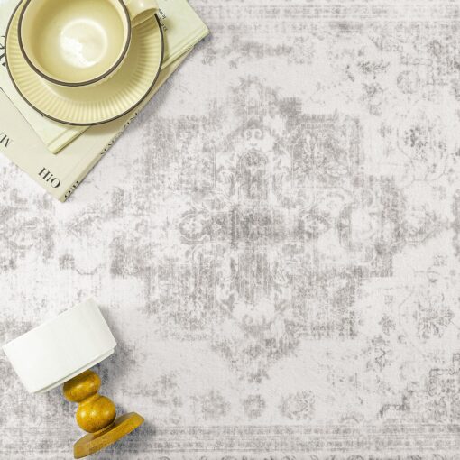 PureCozy Vintage Area Rug 9x12 Indoor Living Room Light Gray Washable Medallion Large Carpet Traditional Retro Accent Throw Rug Low Pile Non Slip Distressed for Kitchen Office Dining Room Bedroom - Image 4