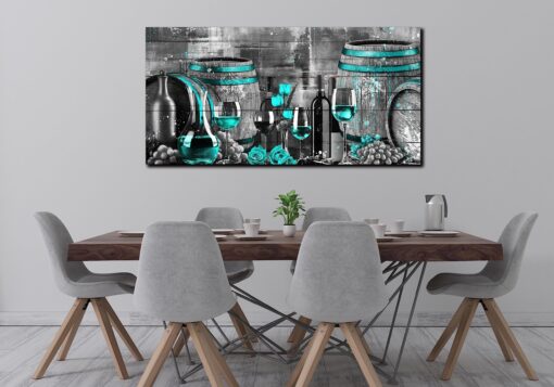 aburaeart Teal Canvas Wall-Decor - Wine Pictures Wall Decor - Wine Wall Art For Kitchen Large Size Ready to Hang 29" x 59" - Image 5