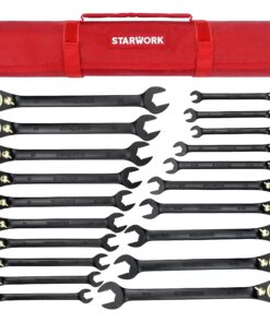 STARWORK TRUE MECHANIC™ 20 Pc. 120T Reversible Ratcheting Combination Wrench Set, Long Pattern, SAE, Metric, Professional, With Portable Roll-Up Pouch Bag