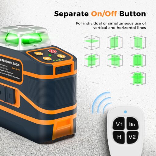 CIGMAN Laser Level CM-801 Laser Level Self Leveling 3x360°3D Green Cross Line for Decoration and Picture Hanging with Two Rechargeable Batteries, Remote Controller and Magnetic L-Shaped Bracket - Image 7