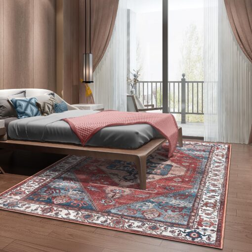 Adiva Rugs 8x10 Machine Washable Area Rug with Non Slip Backing for Living Room Bedroom Bathroom Kitchen Mats for Floor Decor Anti Fatigue Non Skid Door Carpet (Multi Coral Navy Teal, 8' x 10') - Image 6