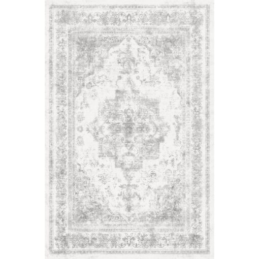PureCozy Vintage Area Rug 9x12 Indoor Living Room Light Gray Washable Medallion Large Carpet Traditional Retro Accent Throw Rug Low Pile Non Slip Distressed for Kitchen Office Dining Room Bedroom - Image 9