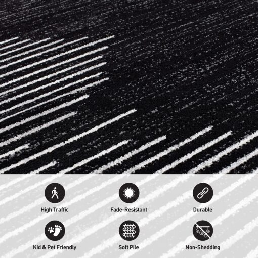 Rugshop Bohemian Stripe Stain Resistant High Traffic Living Room Kitchen Bedroom Dining Home Office Area Rug 8'x10' Black - Image 8
