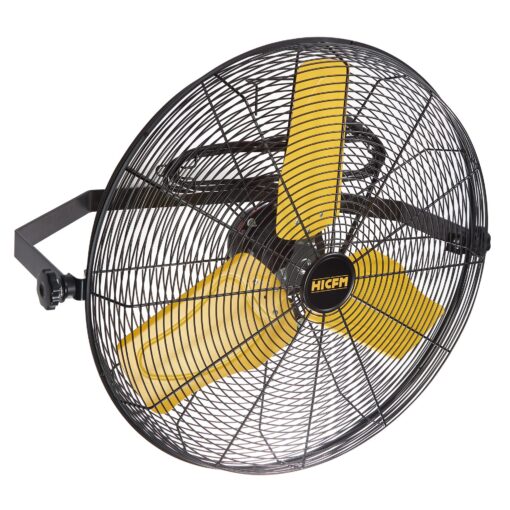HiCFM 9100 CFM 24 inch Heavy Duty Industrial Wall Mounted Fan with TEAO Enclosure Motor, Permanent Lubricated Ball Bearing, 9 FT Cord, 180Degree Tilting, Safety Yellow Blade Wall Fan - UL Listed