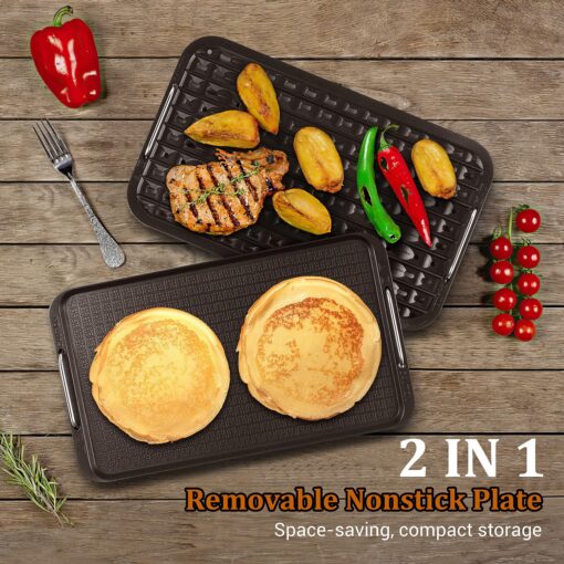 Indoor Smokeless Grill, Techwood 1500W Electric Indoor Grill with Tempered Glass Lid, Portable Non-stick BBQ Korean Grill, Turbo Smoke Extractor Technology, Drip Tray& Double Removable Plate, Black - Image 8