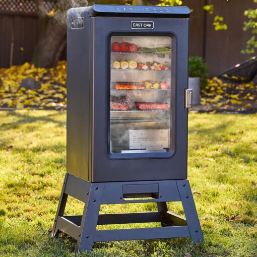 EAST OAK Ridgewood Pro 30" Electric Smoker, Smoker with Leg Kit & Glass Door, Side Wood Chip Loader, 725 Sq Inches of Cooking, Digital Control, Night Blue