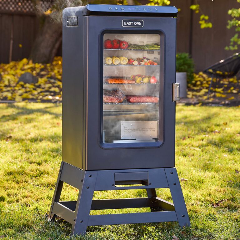 EAST OAK Ridgewood Pro 30" Electric Smoker, Smoker with Leg Kit & Glass Door, Side Wood Chip Loader, 725 Sq Inches of Cooking, Digital Control, Night Blue