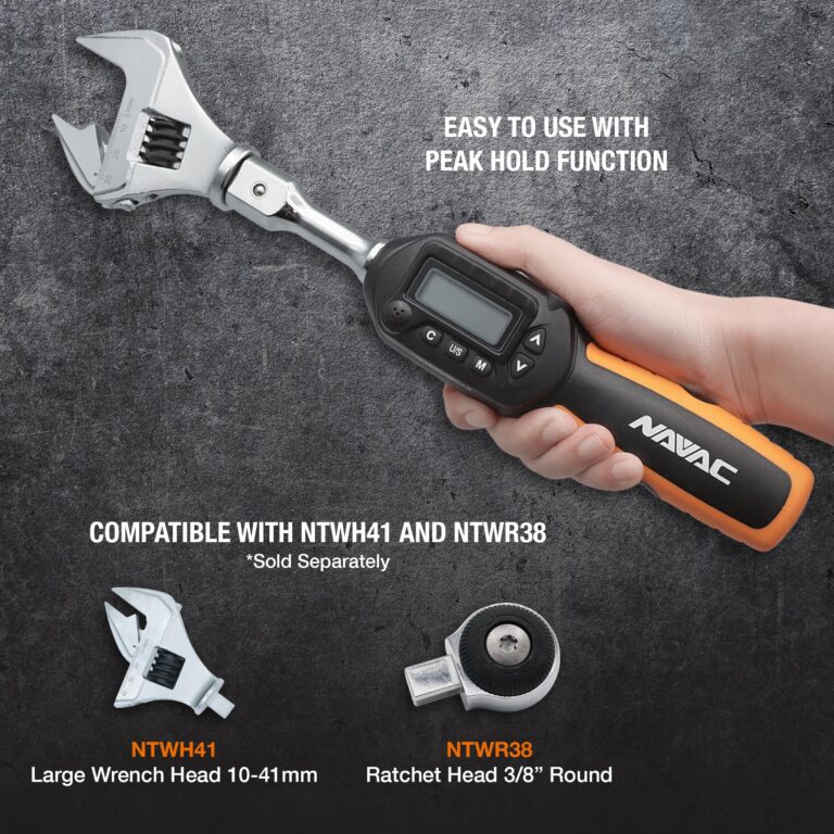NAVAC NTW1 Digital Torque Wrench | Adjustable Jaw | Digital Readout | Torque Settings Memory | Dual Direction | Selectable Measuring Units | Indicator Lights and Sound | 1 Year Warranty - Image 6