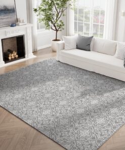 jinchan Boho Area Rug 8x10 Moroccan Washable Rug Indoor Floor Cover Accent Carpet Floral Tile Print Mat Soft Non Slip Carpet for Kitchen Living Room Bedroom Dining Room Farmhouse Decor Grey