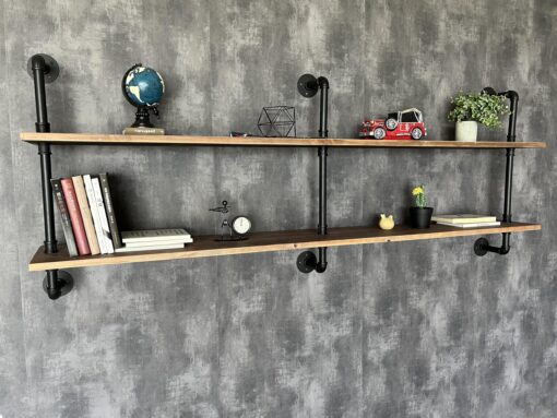 HDDFER Floating Shelves Wall Bookshelf Industrial Pipe Shelving Shelves Real Wood Planks 70 inch Rustic Wall Shelves Hanging Bookshelves Farmhouse Kitchen Bar Shelving - Image 6
