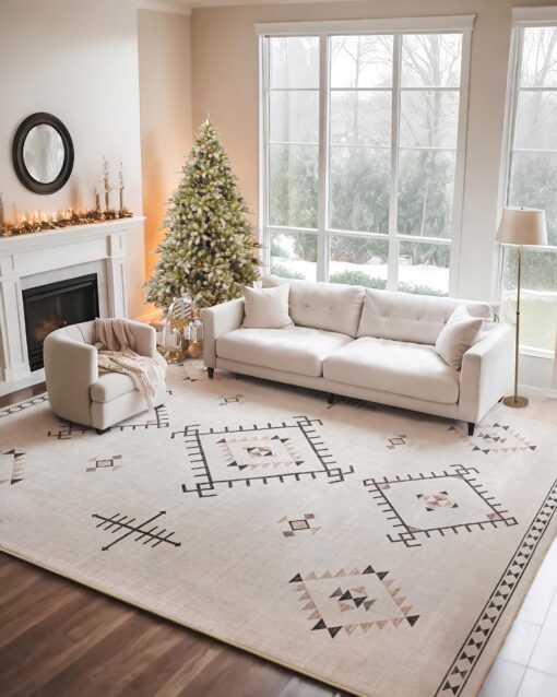 ILANGO Area Rug 9'x12' for Living Room Bedroom Washable Moroccan Boho Rugs for High Traffic Area Non Slip & Non-Shedding Rugs Fade Resistant Carpet for Kitchen Office (Beige) - Image 4