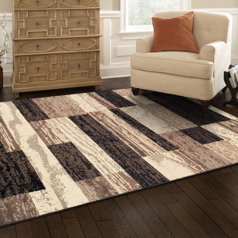SUPERIOR Indoor Area Rug, Foam Backed, Modern Geometric Patchwork Floor Decor for Bedroom, Office, Living Room, Entryway, Hardwood Floors, Rockwood Collection, 10' x 14', Chocolate - Image 2