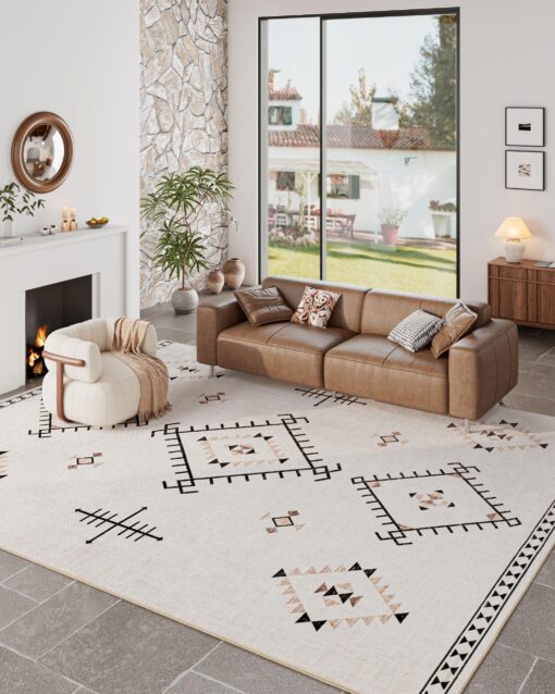 ILANGO Area Rug 9'x12' for Living Room Bedroom Washable Moroccan Boho Rugs for High Traffic Area Non Slip & Non-Shedding Rugs Fade Resistant Carpet for Kitchen Office (Beige)