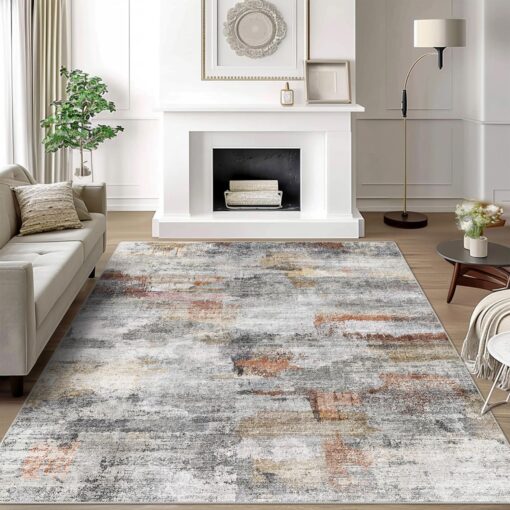 vivorug Washable Rug, Ultra Soft Area Rug 8x10, Non Slip Abstract Rug Foldable, Stain Resistant Rugs for Living Room Bedroom, Modern Fuzzy Rug (Gray/Rust, 8'x10') - Image 8