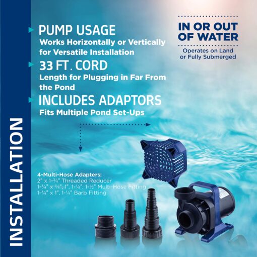 Alpine Corporation - 5200 GPH Submersible Water Pump with 33 FT Cord & Adapters for Ponds, Fountains, Waterfalls – Energy-Efficient, Quiet Operation, Vertical/Horizontal Use, 426 Watts, 25 FT Lift - Image 12
