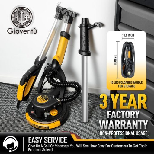Drywall Sander, 750W Powerful Electric Drywall Sander with Vacuum Attachment, Auto Dust Collection, 7 Variable Speed 900-1800RPM, Dustless Wall Sander with Long Power Cord for Popcorn Ceiling, Drywall - Image 2