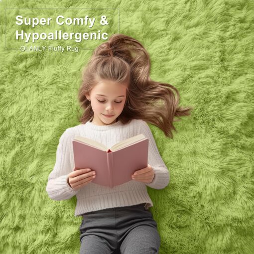 OLANLY 9x12 Machine Washable Large Area Rugs for Living Room, Bedroom, Soft Fluffy Shaggy Bedside Rug, Indoor Floor Carpet for Kids Girls and Boys, Dorms, Nursery, Home Decor Aesthetic, Grass Green - Image 4