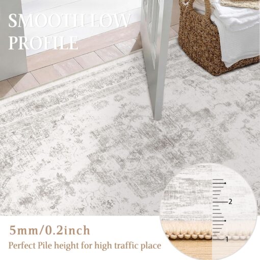 PureCozy Vintage Area Rug 9x12 Indoor Living Room Light Gray Washable Medallion Large Carpet Traditional Retro Accent Throw Rug Low Pile Non Slip Distressed for Kitchen Office Dining Room Bedroom - Image 5