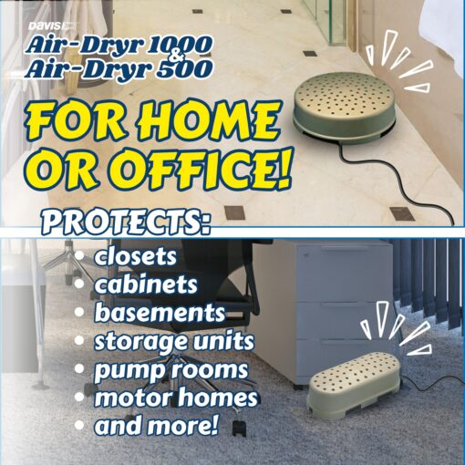 Davis Air-Dryr 500 & 1000 2 Pack Bundle - Quiet Room Dehumidifier for Moisture Problems and Wet Air Solution - Portable Dehumidifier for RV, Camper, Bathroom, Bedroom and More - Image 5