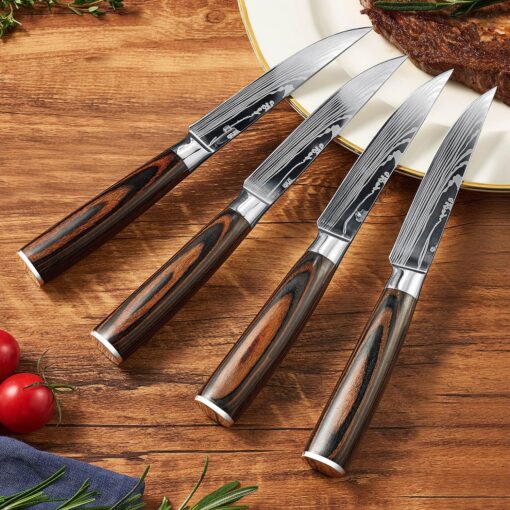 SENKEN 16-Piece Acacia Wood Knife Block Set with Laser Damascus Pattern - Includes Steak Knives, Kitchen Shears, Chef's Knife, Santoku, Cleaver & More - Image 2