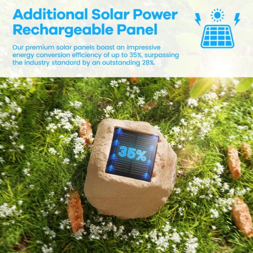 Outdoor Rock Speaker 60W Deep Bass Multi-Sync up to 100 Speakers Auto-Pairing, IPX7 Waterproof Solar-Powered with LED Lights Perfect for Pool, Garden, Patio, Ideal for Music Entertainers - 2 Pack - Image 5