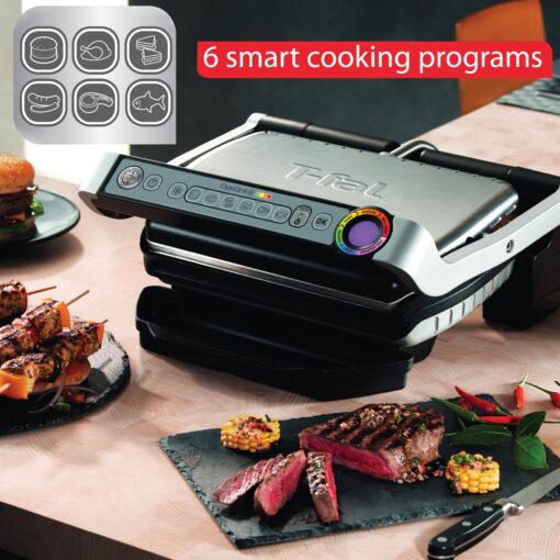T-Fal OptiGrill Stainless Steel Electric Grill 4 Servings 6 Automatic Cooking Modes, Intelligent grilling rare to well-done 1800 Watts Nonstick Removable Plates, Dishwasher Safe, Indoor, Silver - Image 5