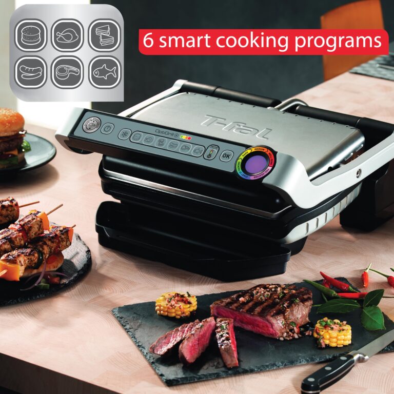 T-Fal OptiGrill Stainless Steel Electric Grill 4 Servings 6 Automatic Cooking Modes, Intelligent grilling rare to well-done 1800 Watts Nonstick Removable Plates, Dishwasher Safe, Indoor, Silver - Image 5