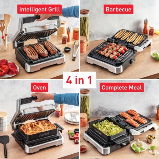 T-fal, Electric Grill, OptiGrill 4in1, Stainless Steel, 9 Automatic Cooking Modes, Intelligent Grilling Rare to Well-Done, 1800 Watts, Nonstick Removable Plates, Dishwasher Safe, Indoor, Silver - Image 5