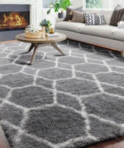ONASAR 8x10 Area Rugs for Living Room, Fluffy Grey and White Bedroom Rug, Washable Geometric Boho Large Soft Plush Shaggy Fuzzy Floor Carpet for Nursery Kids Classroom Playroom Dorm Home Decor