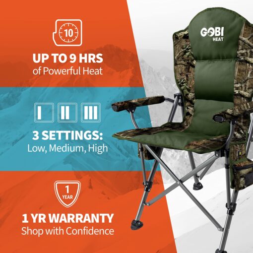 Gobi Heat - Terrain Portable Heated Camping Chair - Outdoor Folding Chair with Heated Filling - Winter Camping Essential - 3 Heat Settings (Mossy Oak® Camo) - Image 5