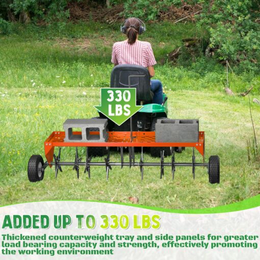PPOLB 48" Tow Behind Lawn Plug Aerator with Universal Hich, Orange Painted Galvanized Steel with Tray and Inflatable Wheels for Garden, Farm and Lawn Plug Aerators - Image 6