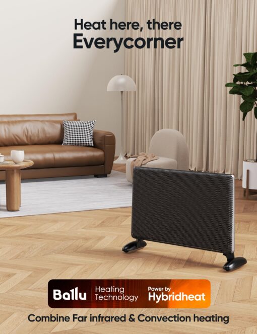 Ballu Mica Infrared Space Heater Indoor Use,1500W Electric Panel Heater with Program Thermostat,Wifi App Control,Portable Stand Wall Mount Room Heater for Large Room Energy Efficient,Work with Alexa - Image 4