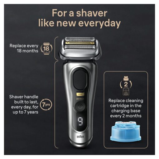 Braun Series 9 PRO+ Electric Razor for Men, 5 Pro Shave Elements & Precision Long Hair Trimmer, 6in1 SmartCare Center, Wet & Dry Electric Razor for Smooth Skin with 60min Battery Runtime, 9567cc - Image 3