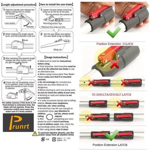 Prunrt 5.4-14.8 FT Tree Pruner Extendable 4 Sections, Telescopic Cut and Hold Trimmers Pole Saws Trimming Long Reach Pruning Shears Branch Cutter Clipper Bypass Lopper Fruit Picker - Image 2